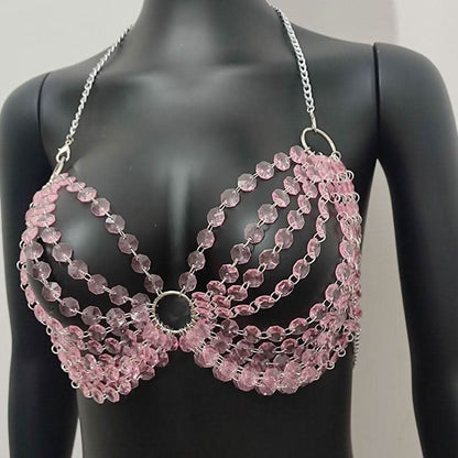 Halter o ring crystal hollow out backless crop cut out top