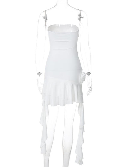 Ruffle flower applique tube mini dress