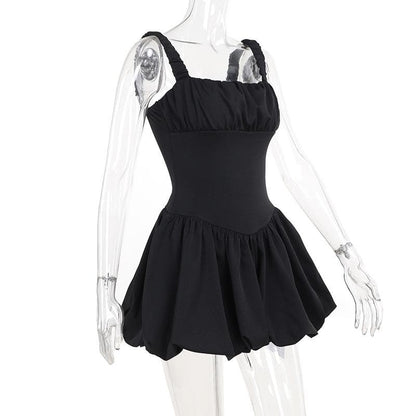Square neck backless ruched cami mini dress