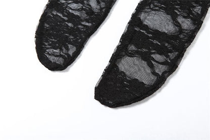 Lace see through gloves solid backless tube pant set-final-sale