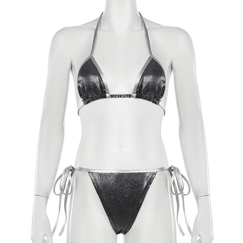 Halter polka dot metallic self tie pant set