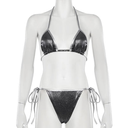 Halter polka dot metallic self tie pant set