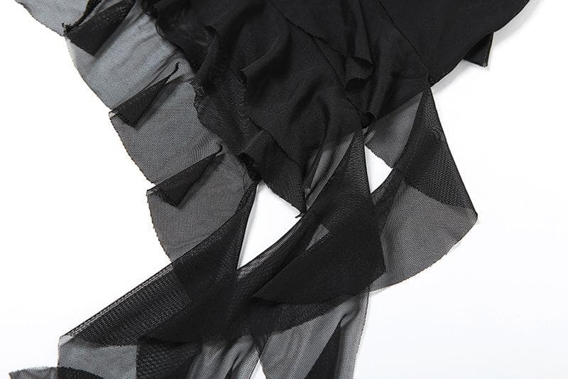 Halter sheer mesh ruffle backless mini dress