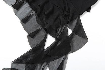 Halter sheer mesh ruffle backless mini dress