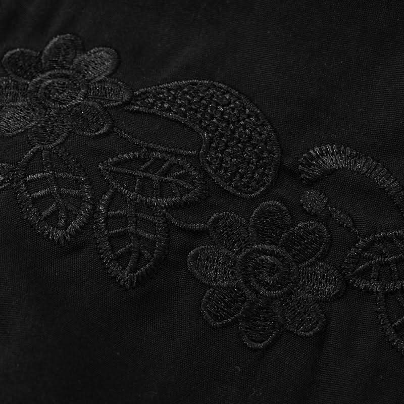 Zip-up long sleeve turnover collar embroidery mini dress