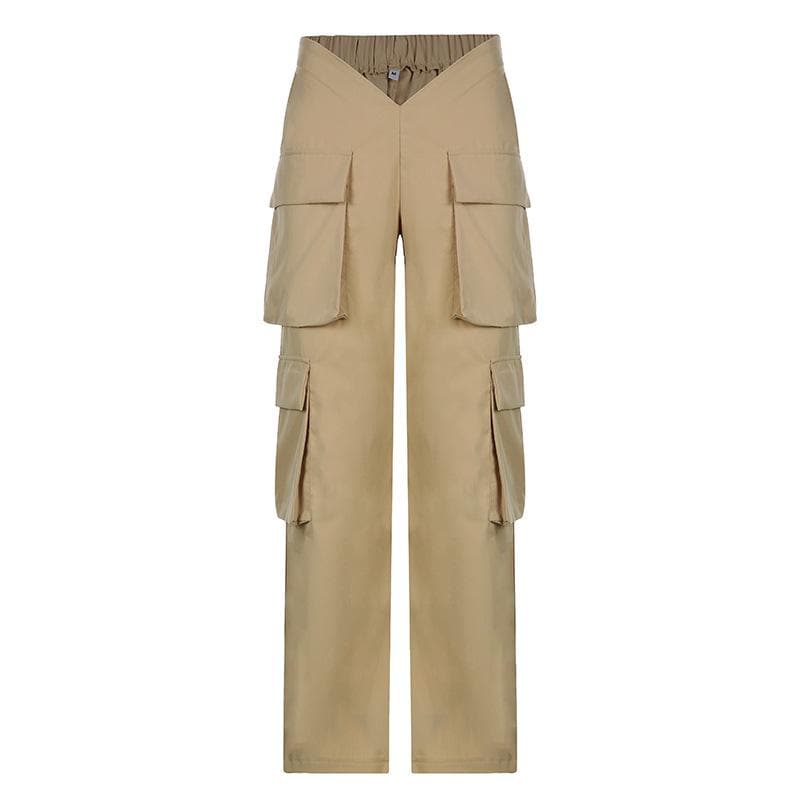 V waist pocket straight solid cargo pant