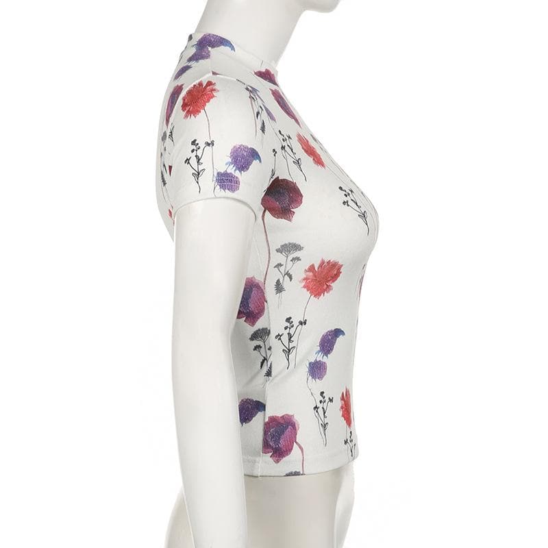 Short sleeve crewneck flower print top
