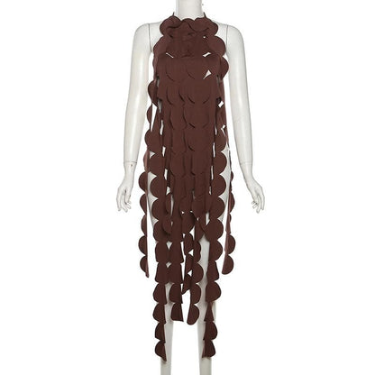 Halter self tie backless irregular hollow out solid cut out top