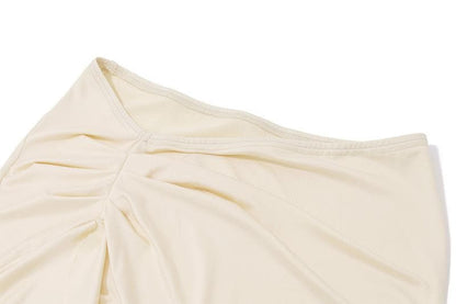 Ruffle ruched irregular solid midi skirt