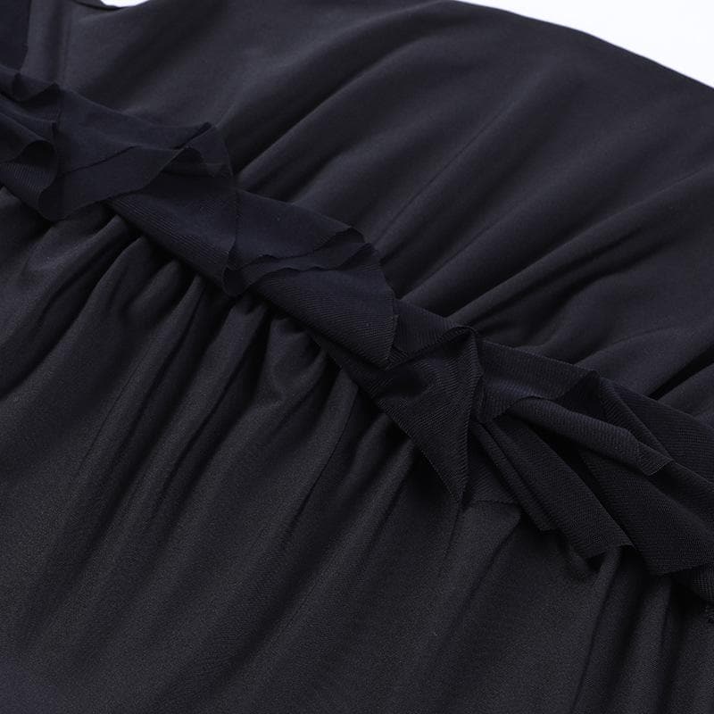Halter Cross-Front Plunging Ruffle Trim Side Cutout Ruched Mini Dress