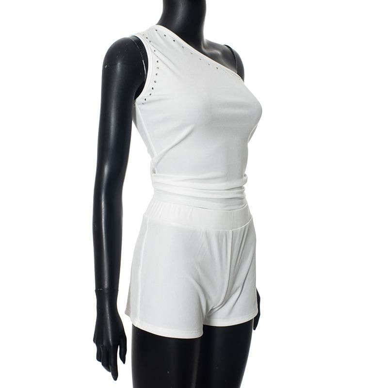 One shoulder irregular beaded ruched pant set
