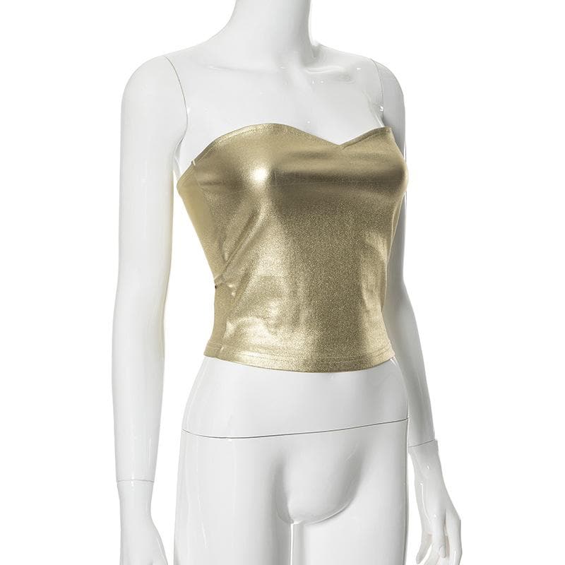 Backless metallic sweetheart neck solid tube top