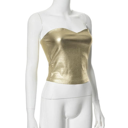 Backless metallic sweetheart neck solid tube top