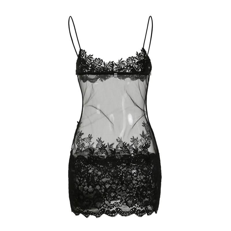 V neck mesh lace cami mini dress