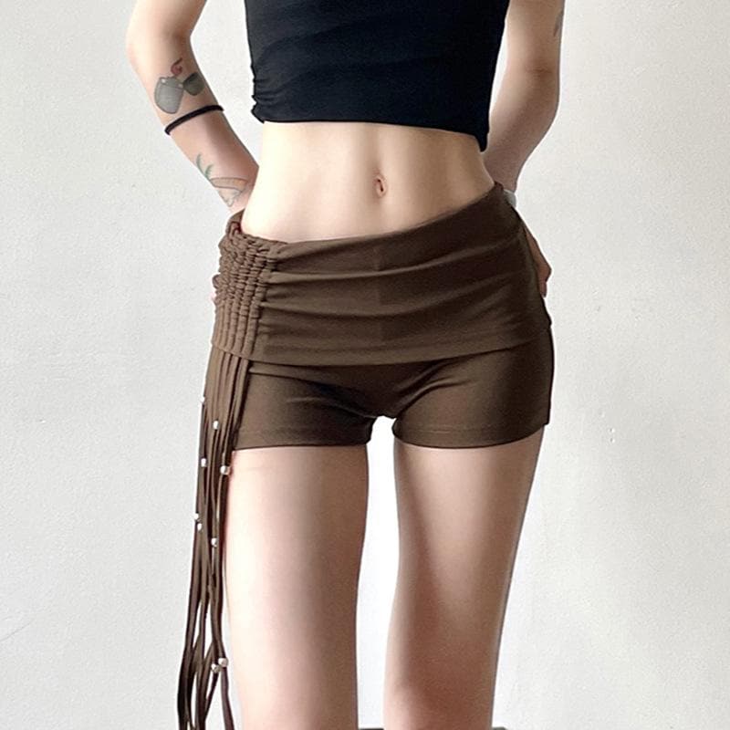 Tassels beaded ruched low rise short pant