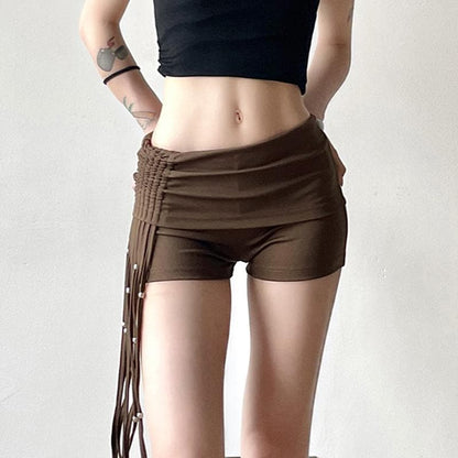 Tassels beaded ruched low rise short pant