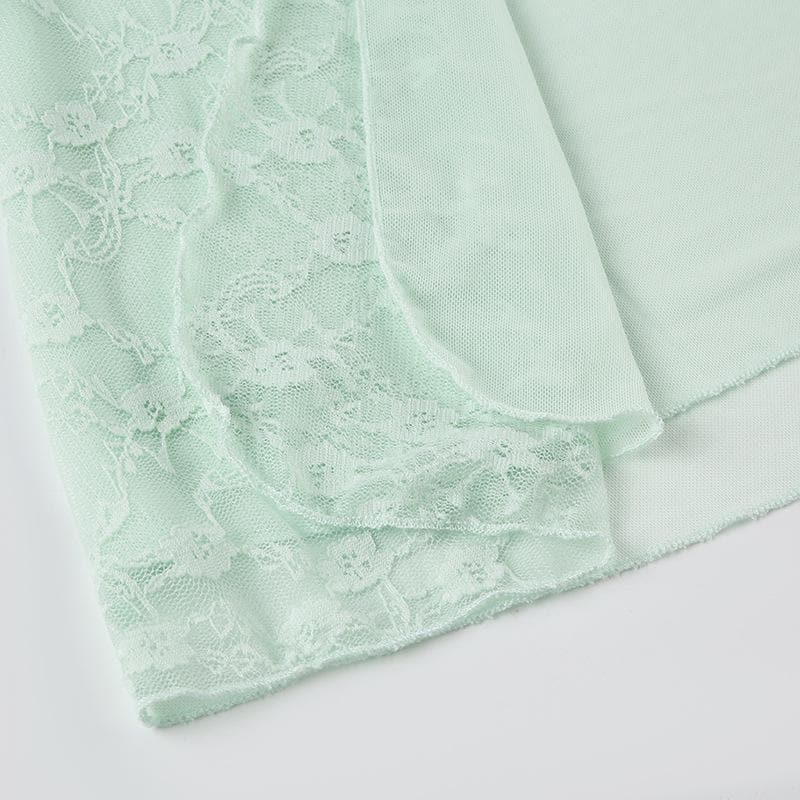 Lace mesh patchwork knotted solid cami top