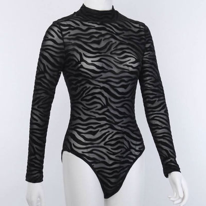 High neck long sleeve striped bodysuit