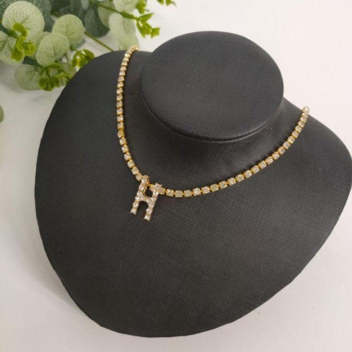 Initials pendant rhinestone chocker