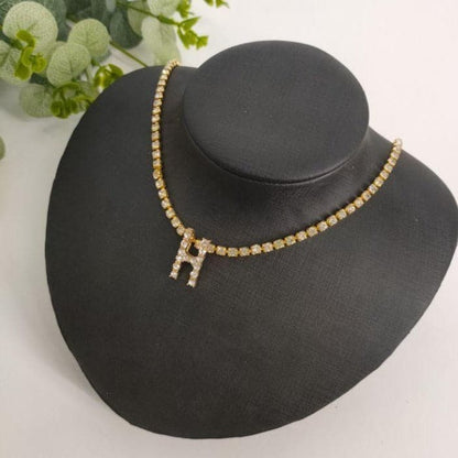 Initials pendant rhinestone chocker