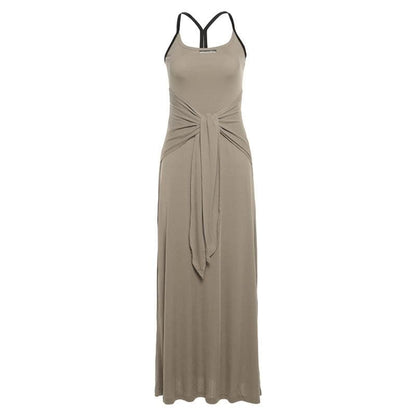 U neck metal tag ribbed cami maxi dress