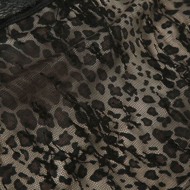 Lace hem v neck leopard print backless cami top