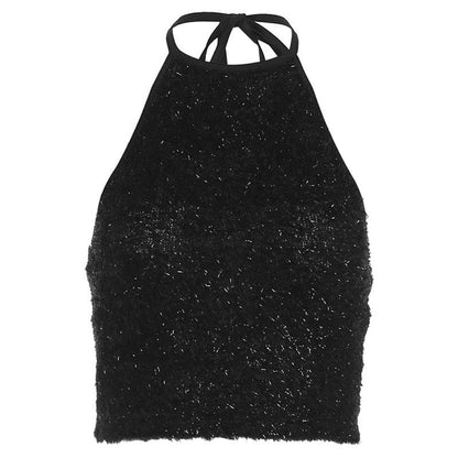 Textured halter self tie backless solid crop top