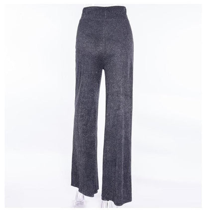 Textured zip-up high rise wide leg pant