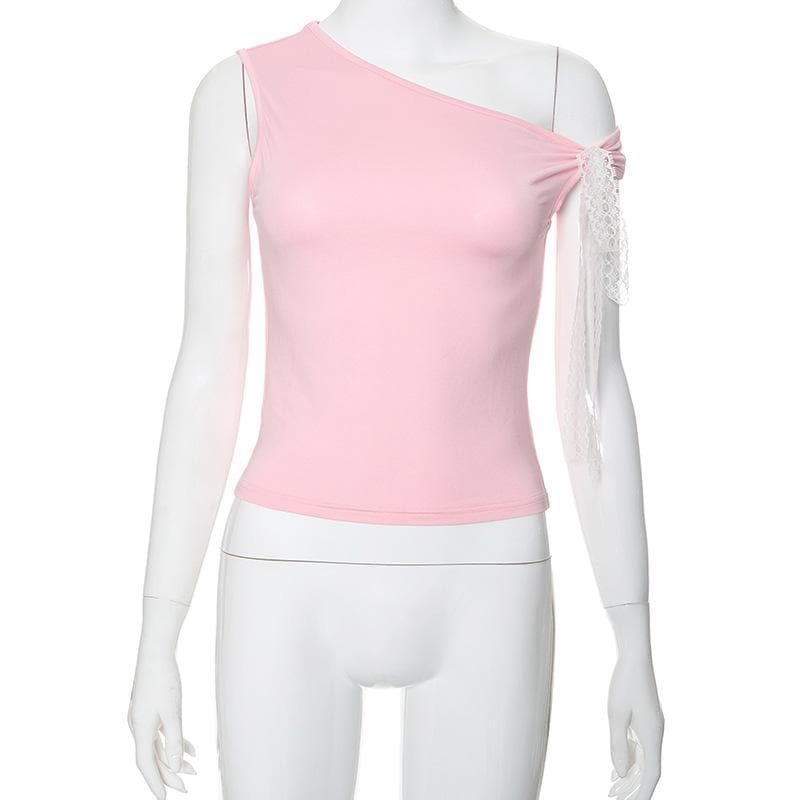 One shoulder irregular bowknot ruched top
