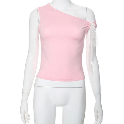 One shoulder irregular bowknot ruched top