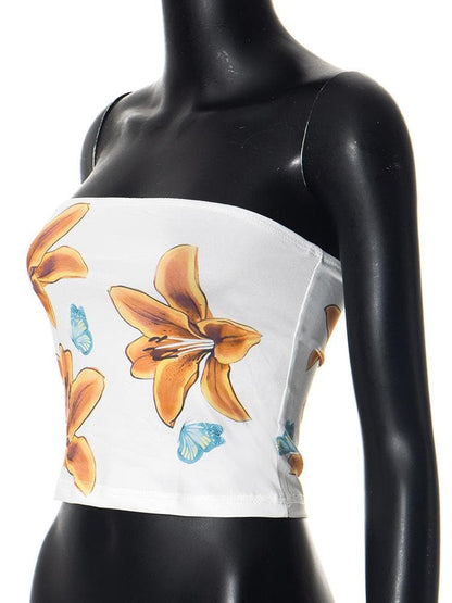 Flower print backless tube top