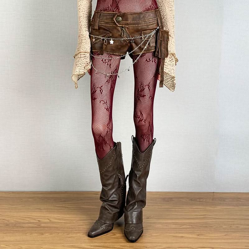 Fishnet butterfly pattern hollow out tights