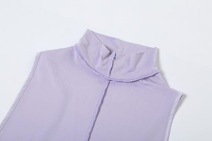 High neck stitch halter backless solid maxi dress