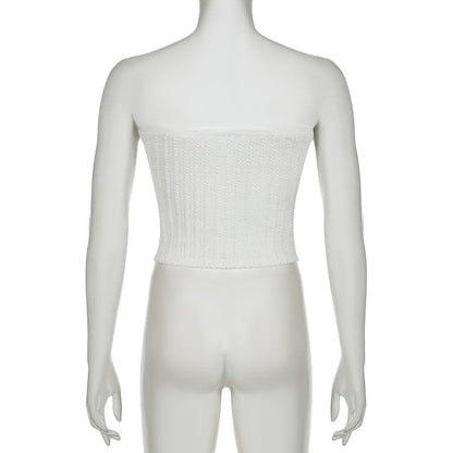 Textured bowknot ruched bowknot tube crop top