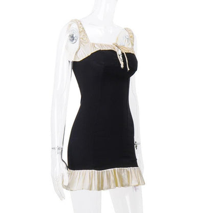 Off Shoulder Contrast Ruffle Trim Daisy Button Bodycon Mini Dress