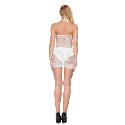 Halter lace hem solid net mini dress