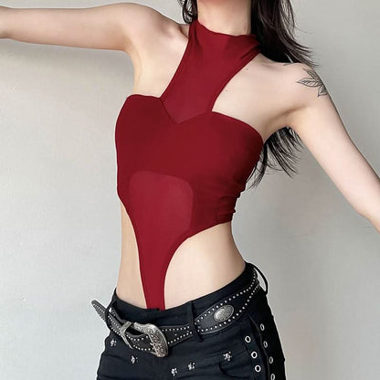 Crewneck mesh solid button bodysuit
