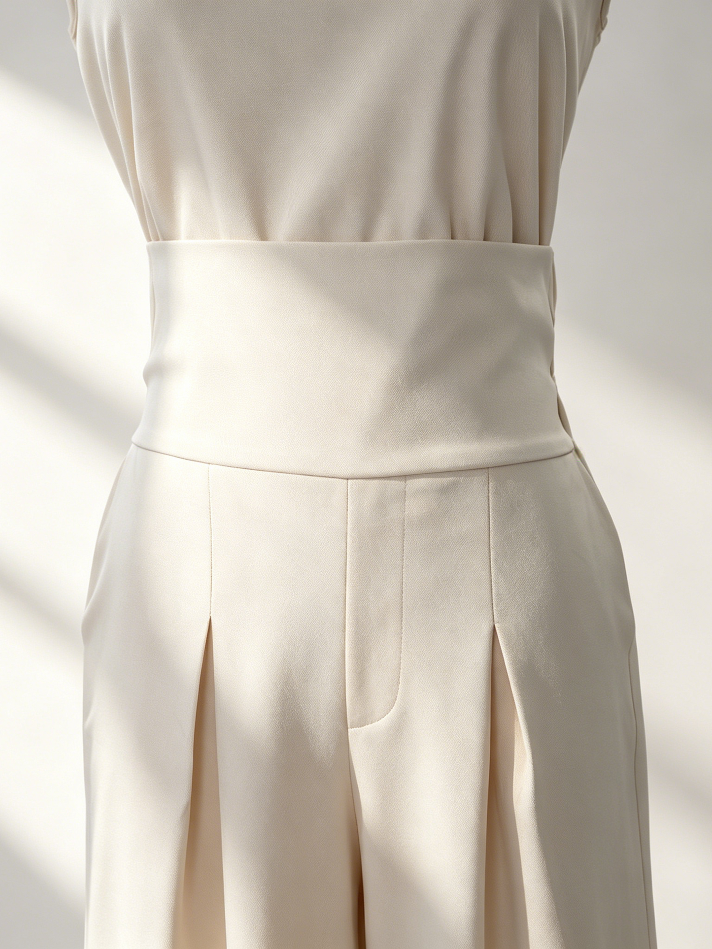 Two Piece Sets Pant Set Maxi Dresses Ecru White High Collar Sleeveless Elegant Sets