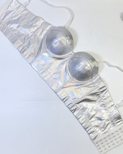 Fishbone Fluorescent Pu Leather Halter Top