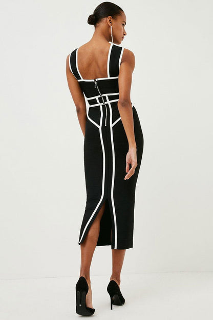 Myrna Cross Strap Color Block Midi Slit Dress