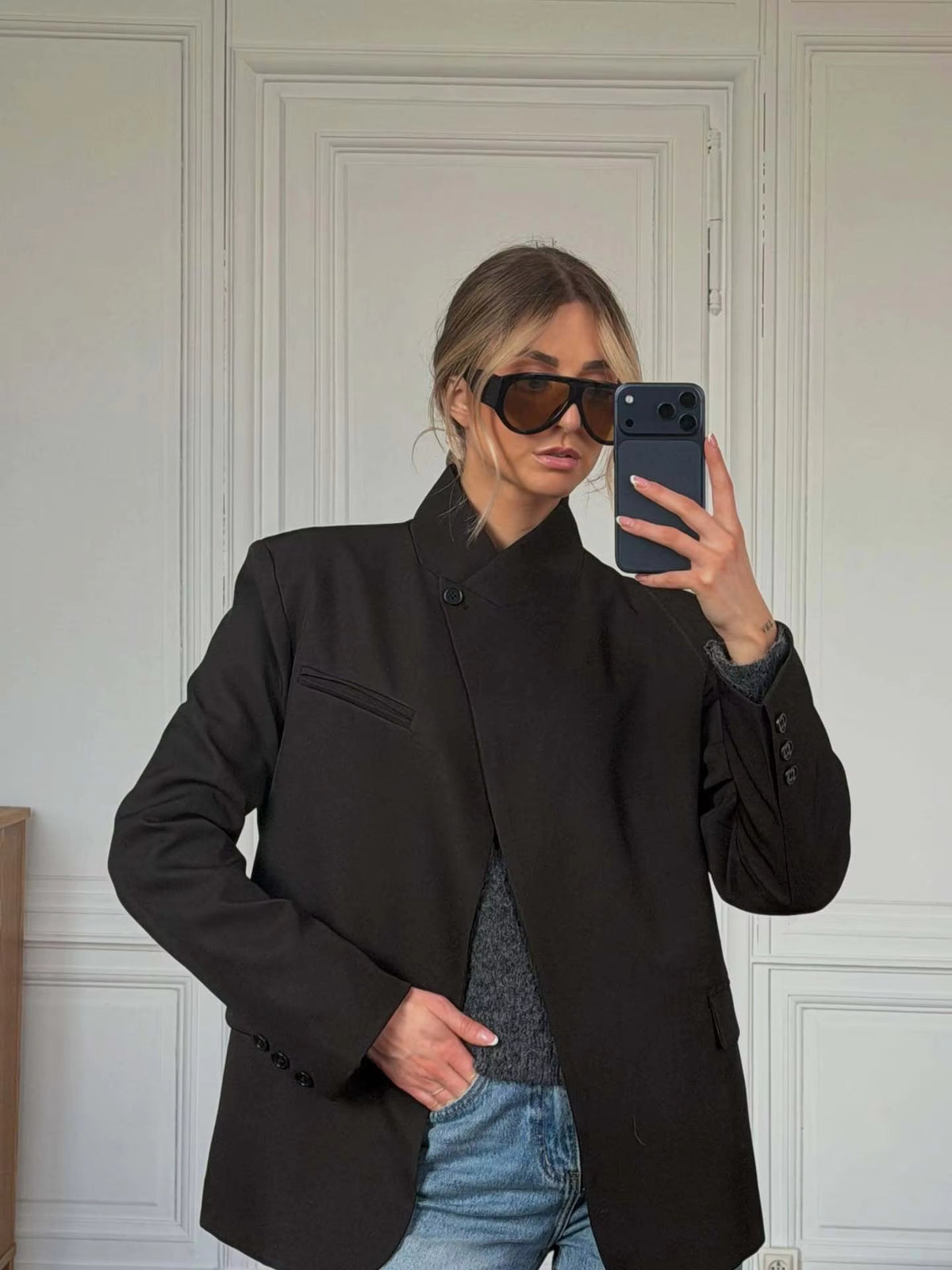 Katie Plaid Stand Collar Blazer
