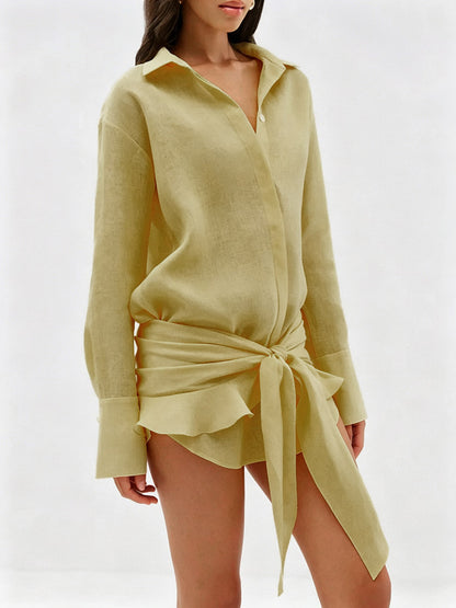 Pure Cotton Shirt Dress For Women - Resort Wrap Tie Front 2 Piece Set - Summer Beach Vacation 2026
