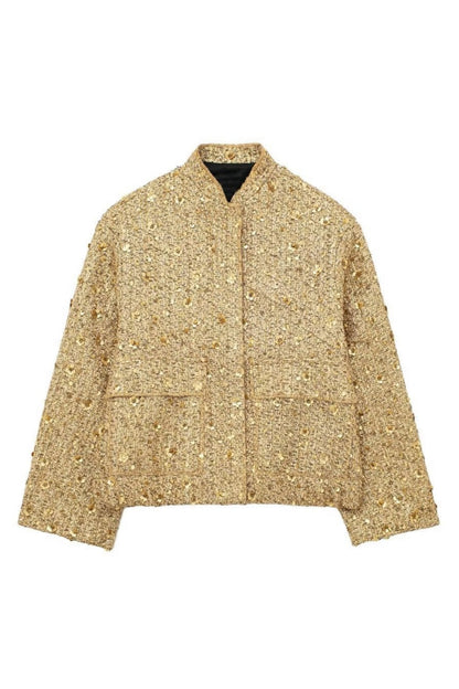 Kimberly Collared Metallic Sequins Jacket