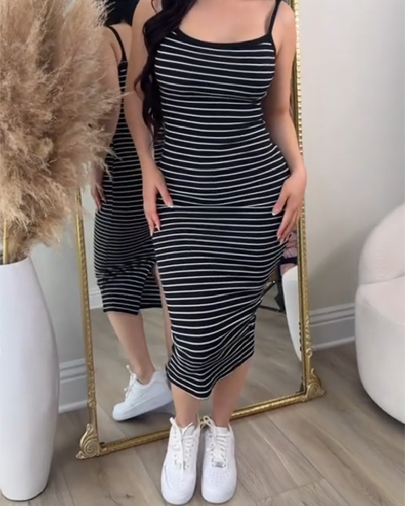 Striped Strap Wrap Hip Dress (Pre-Sale)