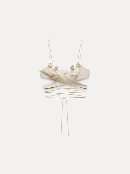 Crema Flower Applique Camisole Tied Backless Tank Top