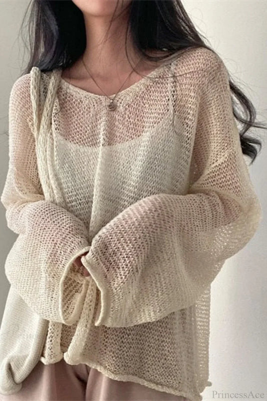 Knitted Openwork Loose Long Sleeve Chic Blouse