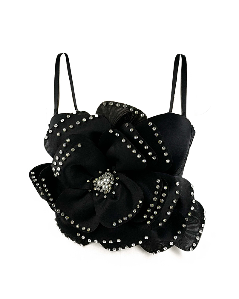 Flower Beaded Fishbone Bra Top
