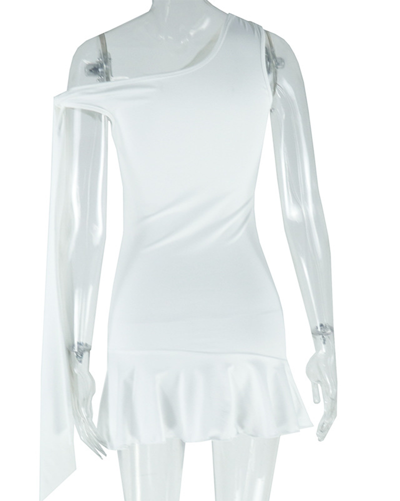 Slanted Neckline Off-Shoulder Irregular Dress