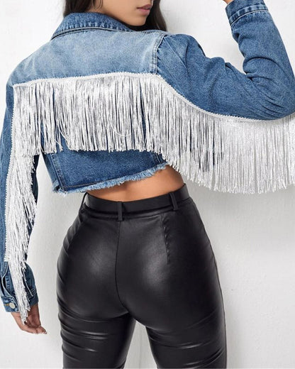 Fringed Distressed Denim Jacket
