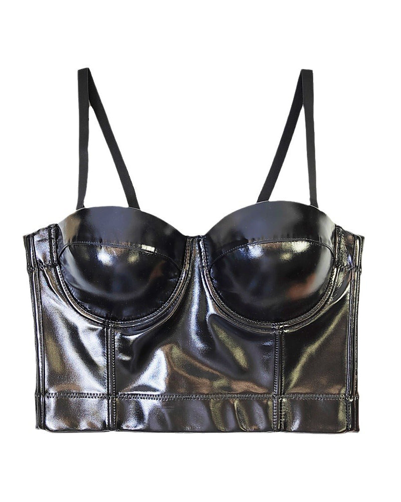 Fishbone Fluorescent Pu Leather Halter Top